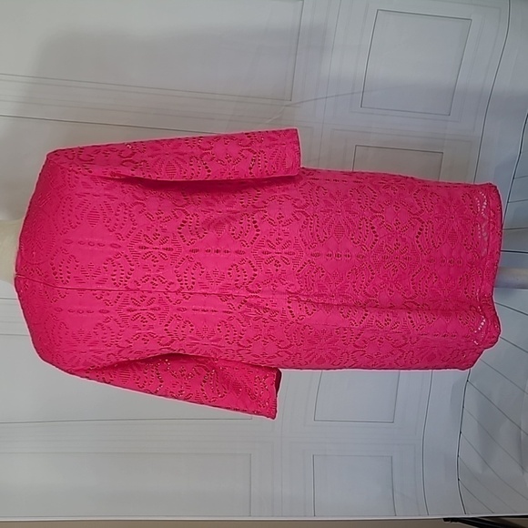Chico's US 16/18 - Vanity SZ 3 Dress Knee Length Neon Pink Midi Length Crochet - Picture 4 of 10
